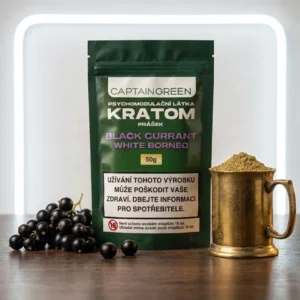 Bílý kratom prášek s příchutí black currant 50 g, licencovaný prodej Captain Green