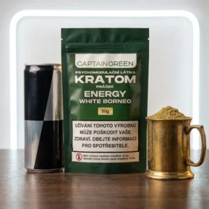 Bílý kratom prášek s příchutí energy drink 50 g, licencovaný prodej Captain Green