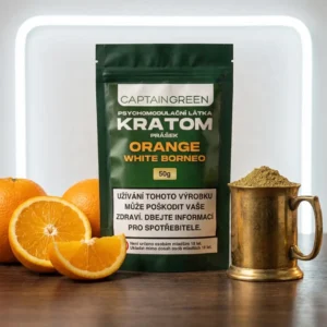 Bílý kratom prášek s příchutí orange 50 g, licencovaný prodej Captain Green