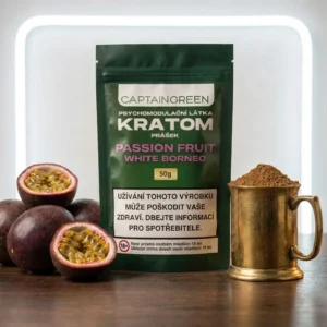 Bílý kratom prášek s příchutí passion fruit 50 g, licencovaný prodej Captain Green Bílý kratom prášek s příchutí passion fruit 50 g, licencovaný prodej Captain Green