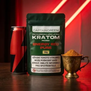 Červený kratom prášek s příchutí energy drink 50 g, licencovaný prodej Captain Green Červený kratom prášek s příchutí energy drink 50 g, licencovaný prodej Captain Green
