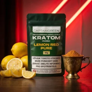 Červený kratom prášek s příchutí lemon 50 g, licencovaný prodej Captain Green Červený kratom prášek s příchutí lemon 50 g, licencovaný prodej Captain Green