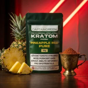 Červený kratom prášek s příchutí pineapple 50 g, licencovaný prodej Captain Green
