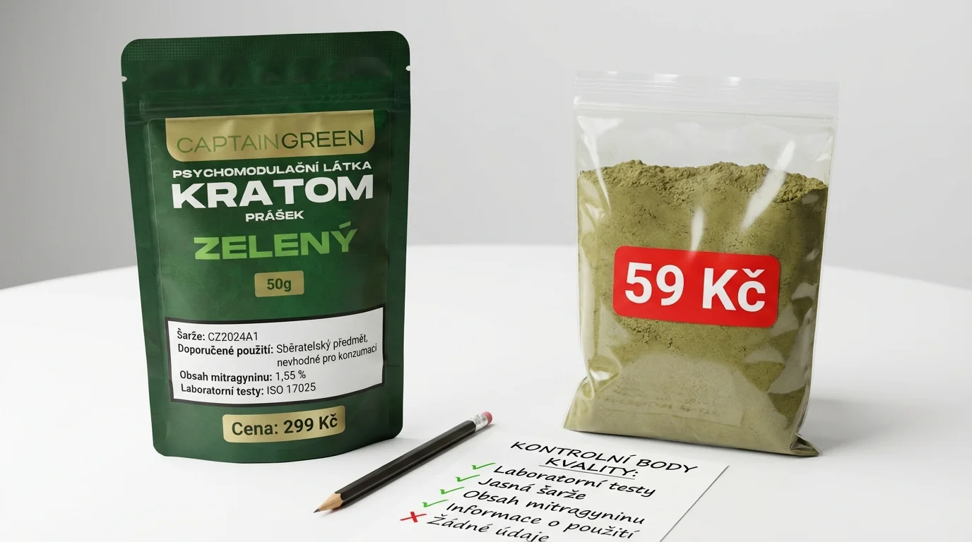 Férová cena kratomu vs podezřele levný kratom na dvou baleních