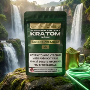 Green Premium kratom prášek 50 g, Mitragyna speciosa, licencovaný prodej Captain Green