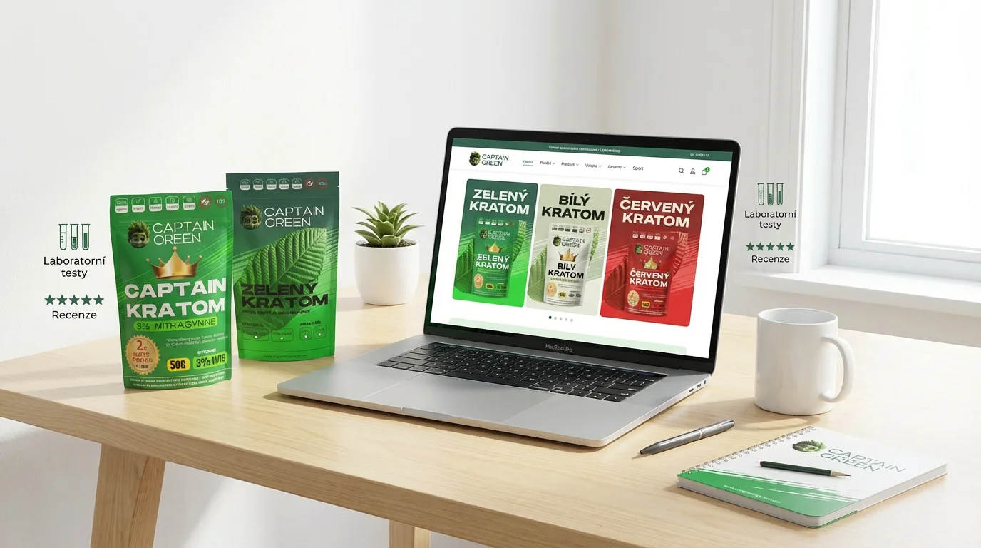 Kde koupit kratom – bezpečný e‑shop Captain Green Ilustrační fotografie bezpečného e‑shopu Captain Green pro nákup kratomu online