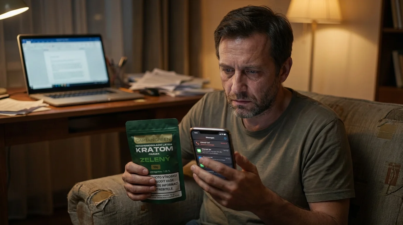 Dospělý člověk přemýšlí, zda už kratom nezasahuje příliš do každodenního života