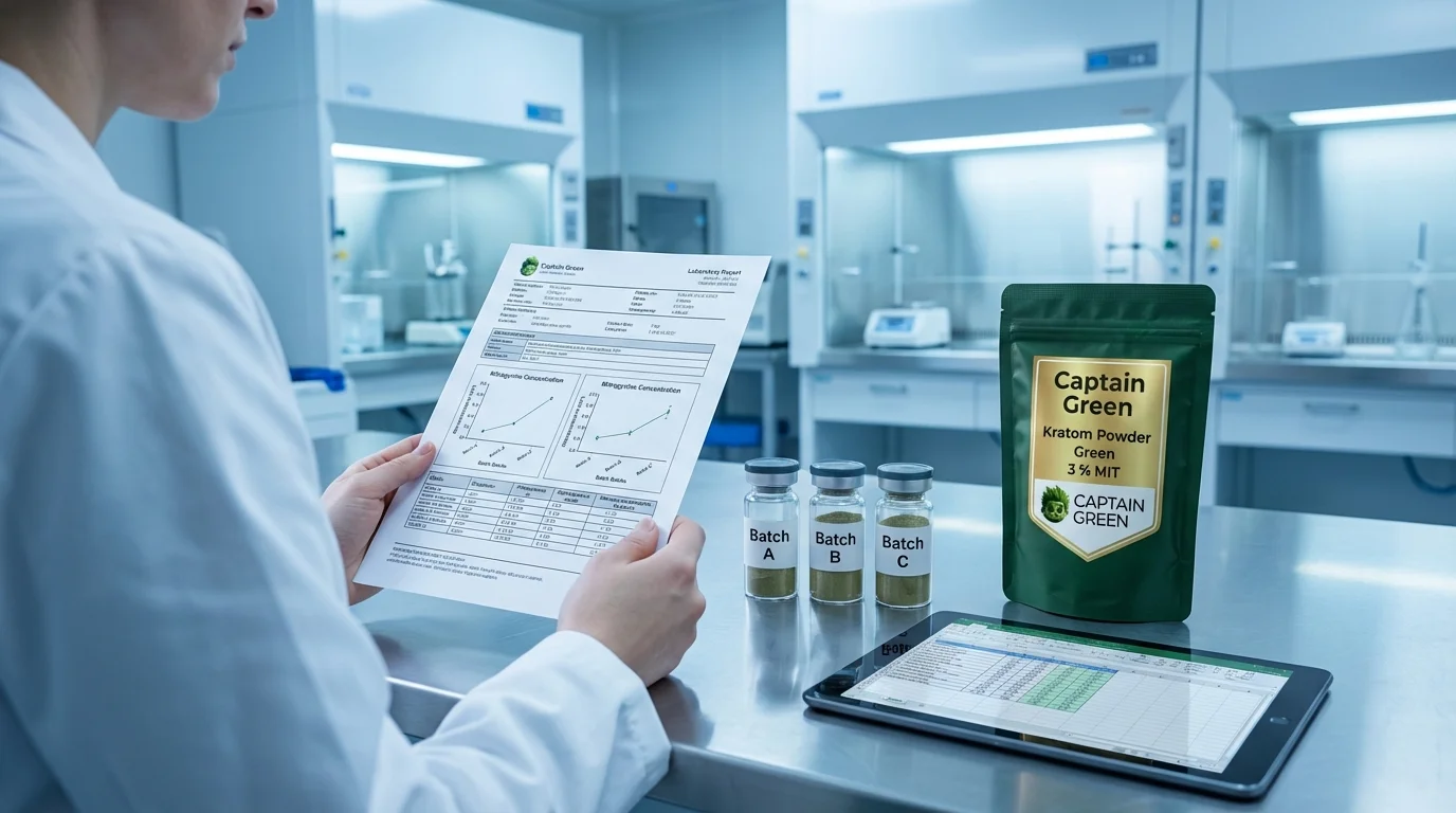 Laboratorní porovnání „síly“ šarží kratomu podle obsahu mitragyninu