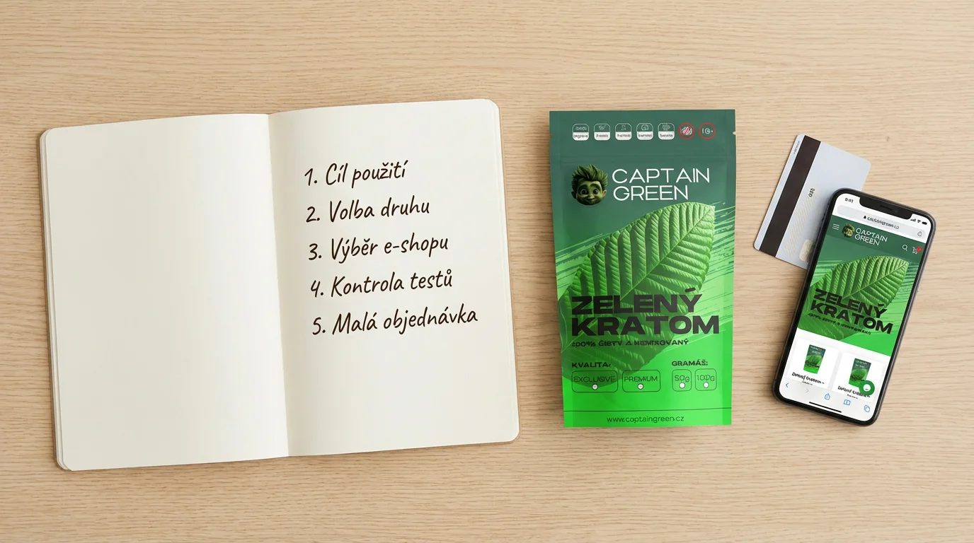 První nákup kratomu – praktický postup krok za krokem První bezpečný nákup kratomu v e‑shopu Captain Green krok za krokem