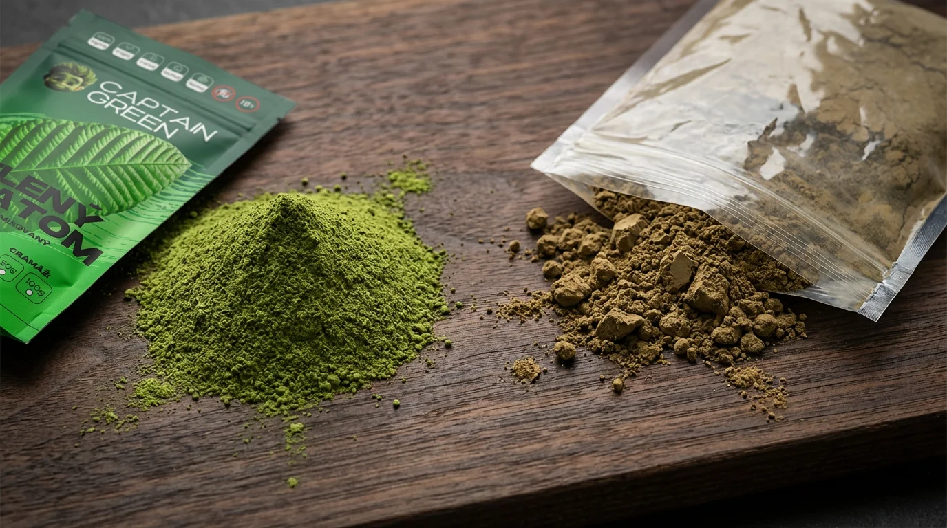 Rozdíl mezi kvalitním a nekvalitním kratomem – barva, struktura a balení