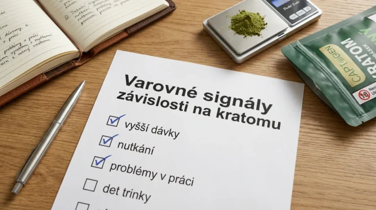 Varovné signály závislosti na kratomu – checklist na stole