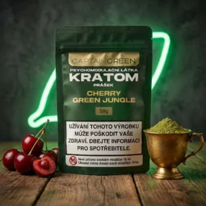 Zelený kratom prášek s příchutí cherry 50 g, licencovaný prodej Captain Green Zelený kratom prášek s příchutí cherry 50 g, licencovaný prodej Captain Green