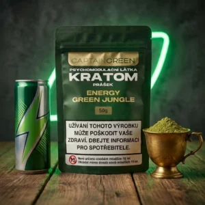 Zelený kratom prášek s příchutí energy drink 50 g, licencovaný prodej Captain Green Zelený kratom prášek s příchutí energy drink 50 g, licencovaný prodej Captain Green