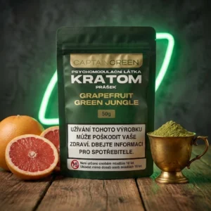 Zelený kratom prášek s příchutí grapefruit 50 g, licencovaný prodej Captain Green Zelený kratom prášek s příchutí grapefruit 50 g, licencovaný prodej Captain Green