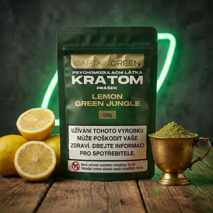 Zelený kratom prášek s příchutí lemon 50 g, licencovaný prodej Captain Green Zelený kratom prášek s příchutí lemon 50 g, licencovaný prodej Captain Green