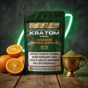 Zelený kratom prášek s příchutí pomeranč (orange) 50 g, licencovaný prodej Captain Green Zelený kratom prášek s příchutí pomeranč (orange) 50 g, licencovaný prodej Captain Green