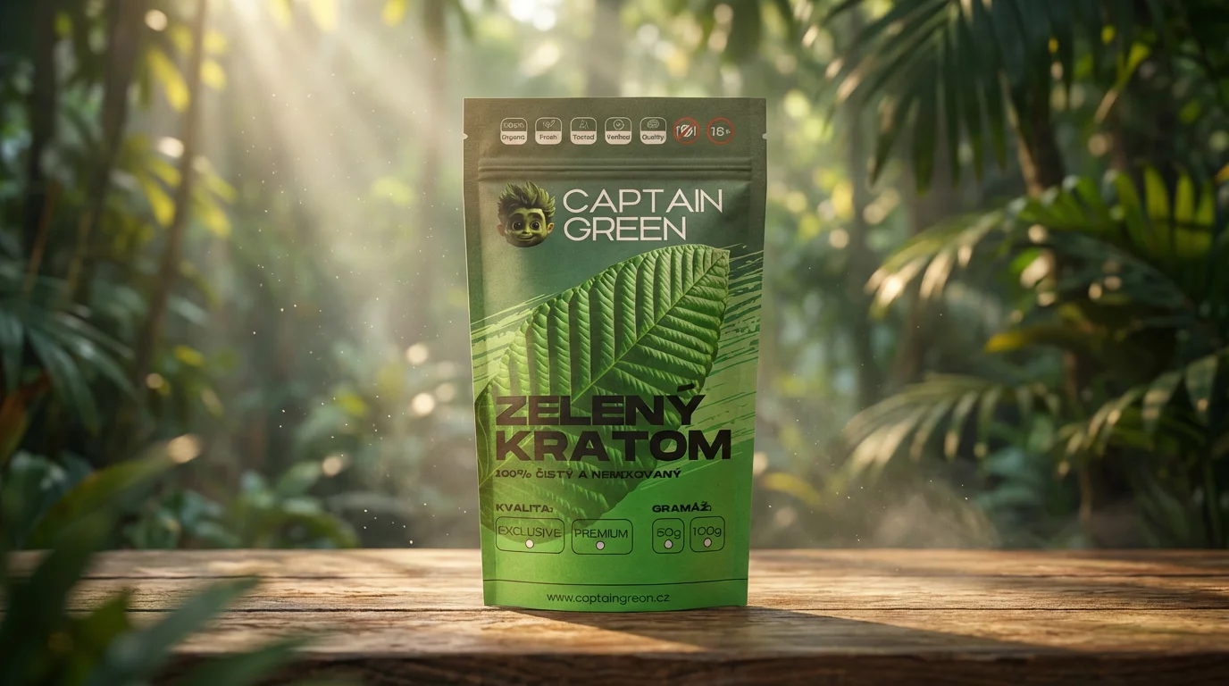 Zelený kratom — hlavní produktová fotografie Captain Green v přírodním prostředí