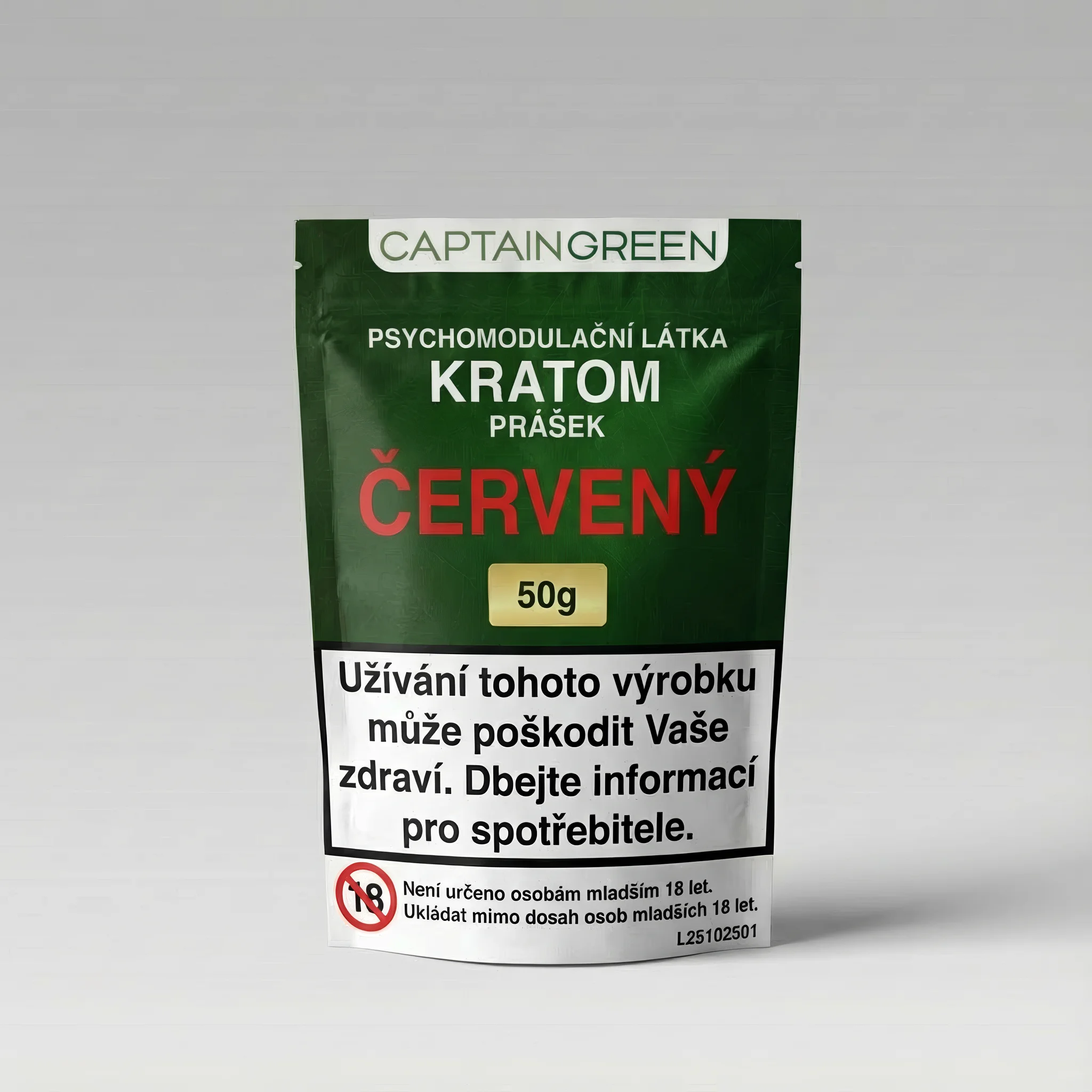 Červený kratom Captain Green – večerní varianta Červený kratom Captain Green v originálním balení