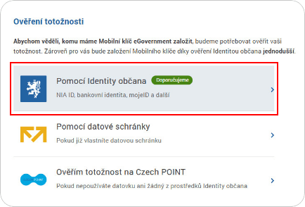 Výběr Bankovní identity