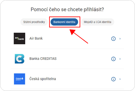 Výběr banky a přihlášení