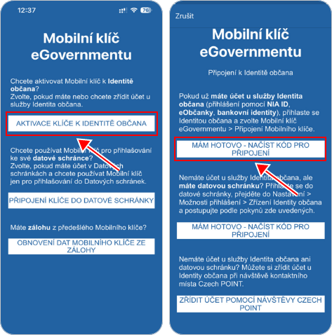 Aktivace klíče k Identitě občana