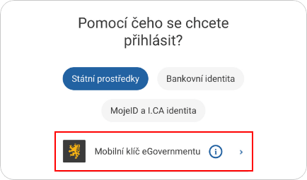 Výběr Mobilního klíče na mobilu