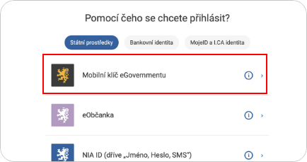 Výběr Mobilního klíče eGovernmentu